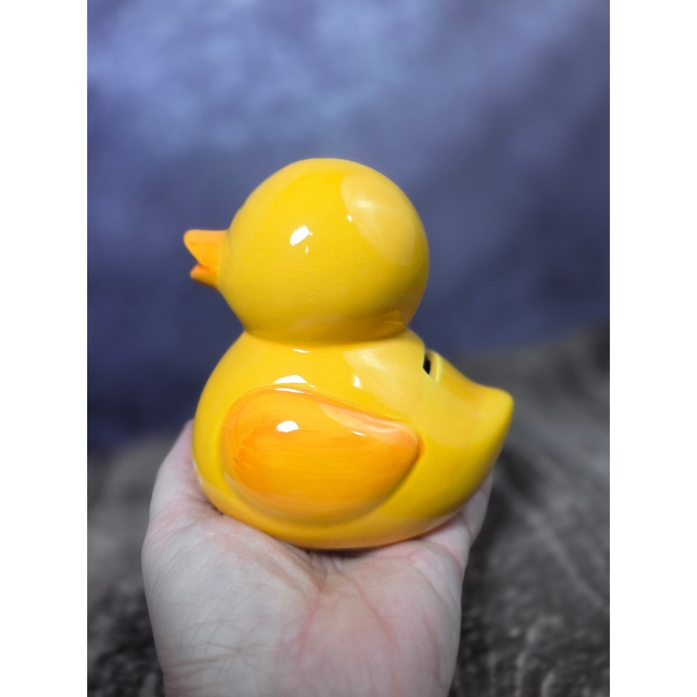 Vintage Yellow Ceramic Rubber Duck Coin Bank Floral Hand Painted 5 Inch - Picture 7 of 8